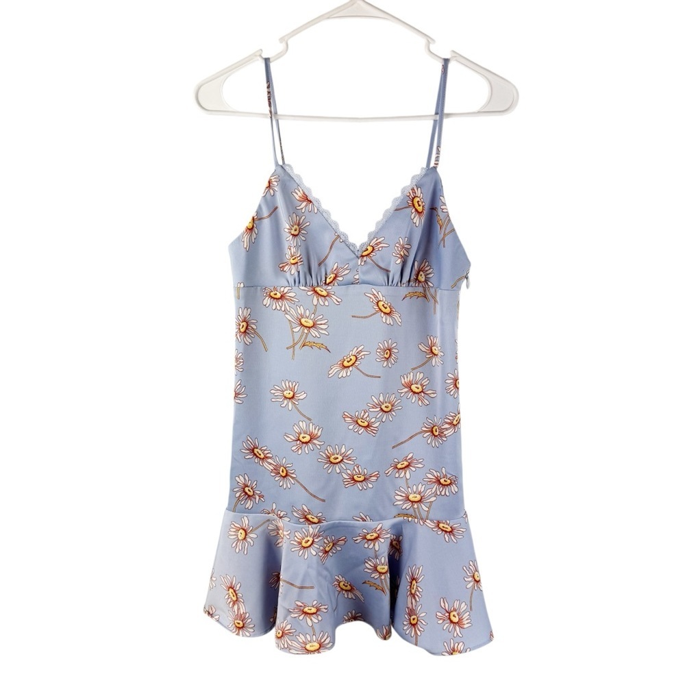 Urban Outfitters Blue & Yellow Floral Y2K Spaghetti Strap Mini Dress Festival